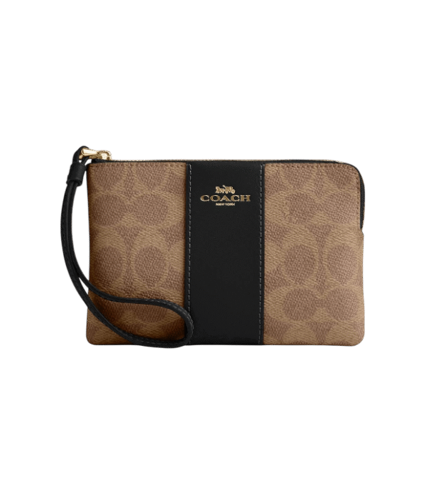 Muñequera coach un cierre cafe con negro monograma