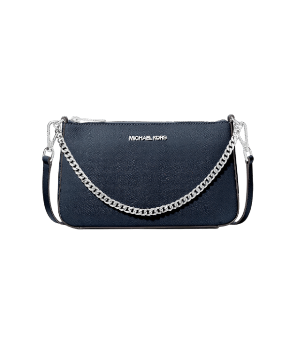 Crossbody Jet Set mediana de piel saffiano azul