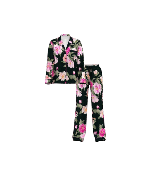 Conjunto de pijama largo negro floral