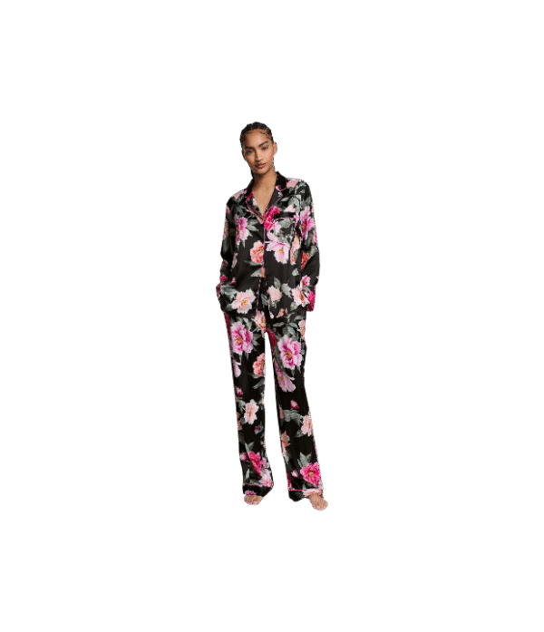 Conjunto de pijama largo negro floral