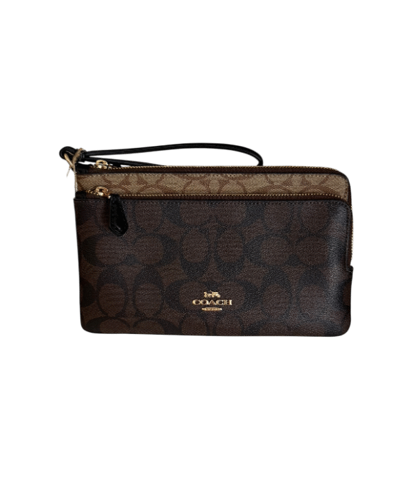 Muñequera grande doble cierre marrón con café