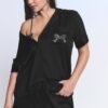Conjunto de Pijama Corto Negro con Moño