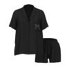 Conjunto de Pijama Corto Negro con Moño