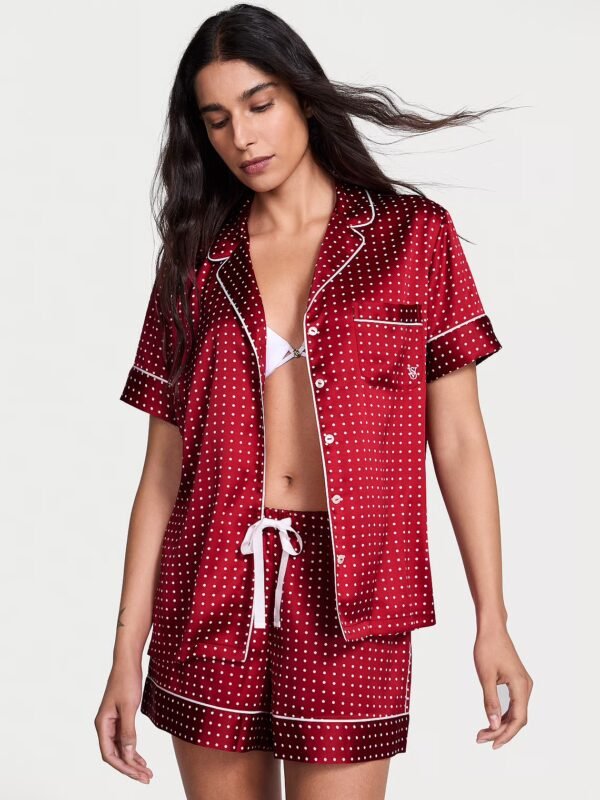 Conjunto de Pijama Corto Rojo con Puntos