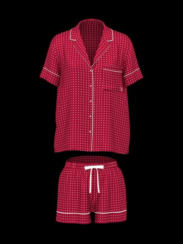 Conjunto de Pijama Corto Rojo con Puntos